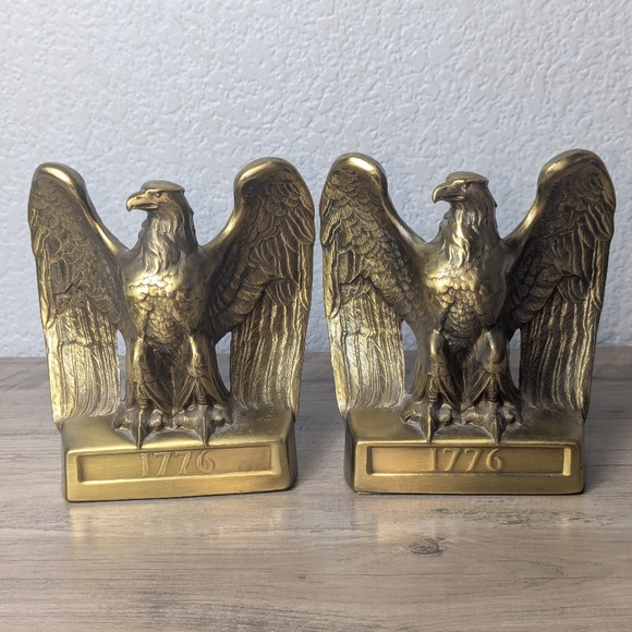 Vintage American Eagle Bronze Finish Bookends 1776 Patriotic Decor Statue - Picture 1 of 12